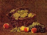 White Wall Art - Basket of White Grapes and Peaches